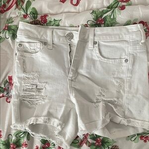 American Eagle Outfitters White Distressed Jean Shorts